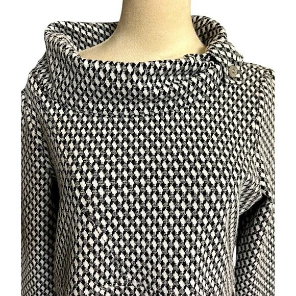 Peck & Peck Houndstooth Cowl Neck Black White Silver Button Shift Mini D… - Picture 2 of 9